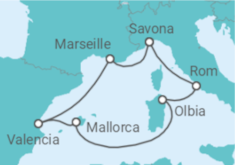 Reiseroute der Kreuzfahrt  Italien, Spanien, Frankreich Alles Inklusive - Costa Kreuzfahrten
