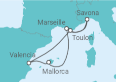 Reiseroute der Kreuzfahrt  Frankreich, Spanien - Costa Kreuzfahrten