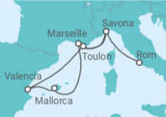 Reiseroute der Kreuzfahrt  Von Civitavecchia (Rom) nach Savona  - Costa Kreuzfahrten