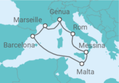 Reiseroute der Kreuzfahrt  Frankreich, Italien, Malta - MSC Cruises