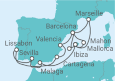 Reiseroute der Kreuzfahrt  Spanien, Portugal & Frankreich - AIDA