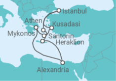 Reiseroute der Kreuzfahrt  Ägypten, Griechenland, Türkei - NCL Norwegian Cruise Line