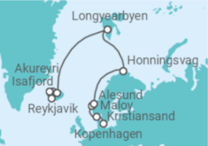 Reiseroute der Kreuzfahrt  Von Kopenhagen (Dänemark) nach Reykjavik (Island) - NCL Norwegian Cruise Line