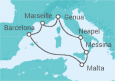 Reiseroute der Kreuzfahrt  Malta, Spanien, Frankreich, Italien Alles Inklusive - MSC Cruises