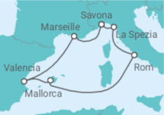 Reiseroute der Kreuzfahrt  Spanien, Frankreich, Italien Alles Inklusive - Costa Kreuzfahrten