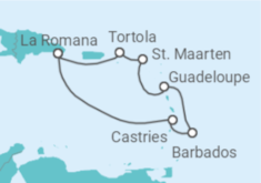 Reiseroute der Kreuzfahrt  St. Lucia, Barbados, Guadeloupe, Sint Maarten, Britische Jungferninseln - Costa Kreuzfahrten