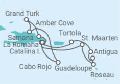 Reiseroute der Kreuzfahrt  15 Tage Antillen mit Flug - Costa Kreuzfahrten