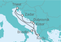 Reiseroute der Kreuzfahrt  Adria ab Korfu - AIDA