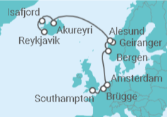 Reiseroute der Kreuzfahrt  Belgien, Niederlande, Norwegen, Island - NCL Norwegian Cruise Line
