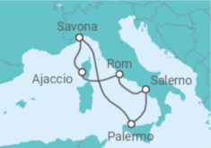 Reiseroute der Kreuzfahrt  7 Nächte - Italiens Sonnenseiten - ab/bis Savona
- Mein Schiff