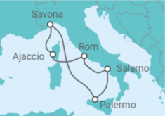 Reiseroute der Kreuzfahrt  7 Nächte -  Italiens Sonnenseiten - ab/bis Savona - Mein Schiff