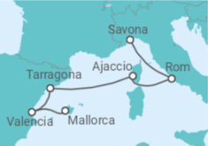 Reiseroute der Kreuzfahrt  7 Nächte - Höhepunkte Spaniens und Italiens - ab Savona/bis Palma - Mein Schiff