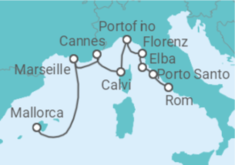 Reiseroute der Kreuzfahrt  Mondänes Flair und italienische Lebensart - Hapag-Lloyd Cruises