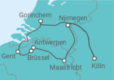 Reiseroute der Kreuzfahrt  Köln • Brüssel • Antwerpen • Maastricht • Köln - Nicko Cruises