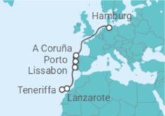 Reiseroute der Kreuzfahrt  Von Hamburg über Portugal nach Teneriffa - AIDA