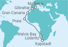 Reiseroute der Kreuzfahrt  Von Mallorca über Namibia nach Kapstadt 2 - AIDA