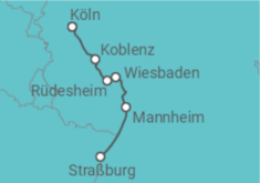 Reiseroute der Kreuzfahrt  Köln • Wiesbaden • Straßburg • Koblenz • Köln - Nicko Cruises