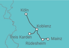 Reiseroute der Kreuzfahrt  Köln • Koblenz • Rüdesheim • Mainz • Köln - Nicko Cruises