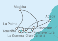 Reiseroute der Kreuzfahrt  14 Nächte - Kanaren, Madeira und marokkanisches Flair - ab/bis Las Palmas - Mein Schiff