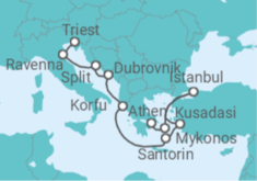 Reiseroute der Kreuzfahrt  Italien, Kroatien, Griechenland, Türkei - NCL Norwegian Cruise Line