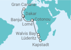 Reiseroute der Kreuzfahrt  Südafrika, Namibia - Seabourn