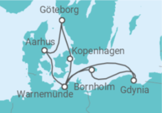 Reiseroute der Kreuzfahrt  Dänemark mit Danzig & Göteborg - AIDA