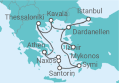 Reiseroute der Kreuzfahrt  Göttliches Griechenland und Istanbuls Highlights - Hapag-Lloyd Cruises
