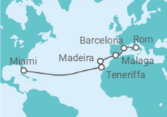 Reiseroute der Kreuzfahrt  Transatlantik Rom - Miami - Virgin Voyages