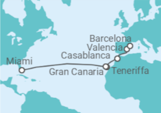 Reiseroute der Kreuzfahrt  Transatlantik Miami - Barcelona - Virgin Voyages