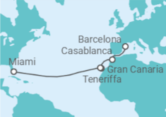 Reiseroute der Kreuzfahrt  Transatlantik Barcelona - Miami - Virgin Voyages