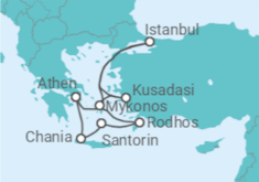 Reiseroute der Kreuzfahrt  Griechisches Inselglühen - Virgin Voyages