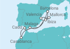 Reiseroute der Kreuzfahrt  Spanien, Marokko - Virgin Voyages