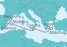 Reiseroute der Kreuzfahrt  Griechenland, Italien, Spanien - Virgin Voyages