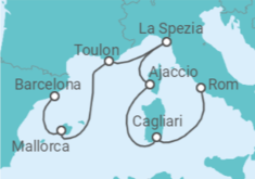 Reiseroute der Kreuzfahrt  Spanien, Frankreich, Italien - Virgin Voyages