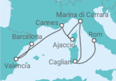 Reiseroute der Kreuzfahrt  Italien, Frankreich, Spanien - Virgin Voyages