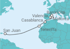 Reiseroute der Kreuzfahrt  Transatlantic Puerto Rico - Barcelona - Virgin Voyages