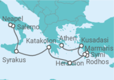 Reiseroute der Kreuzfahrt  Antike Wunder und mediterrane Schönheit - Hapag-Lloyd Cruises