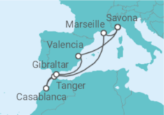 Reiseroute der Kreuzfahrt  Frankreich, Marokko, Gibraltar, Spanien - Costa Kreuzfahrten