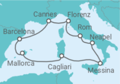 Reiseroute der Kreuzfahrt  Spanien, Italien, Frankreich - NCL Norwegian Cruise Line