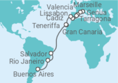 Reiseroute der Kreuzfahrt  Von Genua  nach Buenos Aires (Argentinien) - MSC Cruises