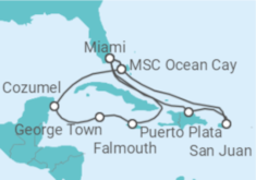 Reiseroute der Kreuzfahrt  Jamaika, Kaimaninseln, Mexiko, USA, Puerto Rico - MSC Cruises