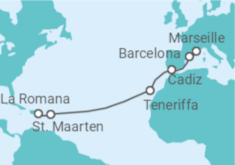 Reiseroute der Kreuzfahrt  Sint Maarten, Spanien - Costa Kreuzfahrten