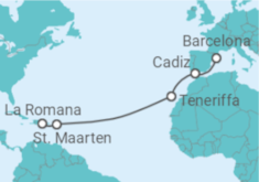 Reiseroute der Kreuzfahrt  Sint Maarten, Spanien - Costa Kreuzfahrten