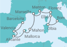 Reiseroute der Kreuzfahrt  Italien, Frankreich, Spanien - Silversea