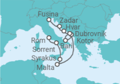 Reiseroute der Kreuzfahrt  Italien, Malta, Kroatien - Silversea