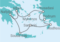 Reiseroute der Kreuzfahrt  Türkei, Griechenland - Silversea