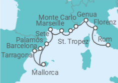 Reiseroute der Kreuzfahrt  Italien, Monaco, Frankreich, Spanien - Silversea