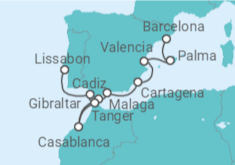 Reiseroute der Kreuzfahrt  Von Barcelona nach Lissabon (Portugal) - Silversea