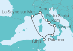 Reiseroute der Kreuzfahrt  Italien, Tunesien - Silversea