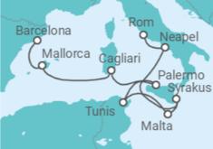 Reiseroute der Kreuzfahrt  Italien, Malta, Spanien - Silversea